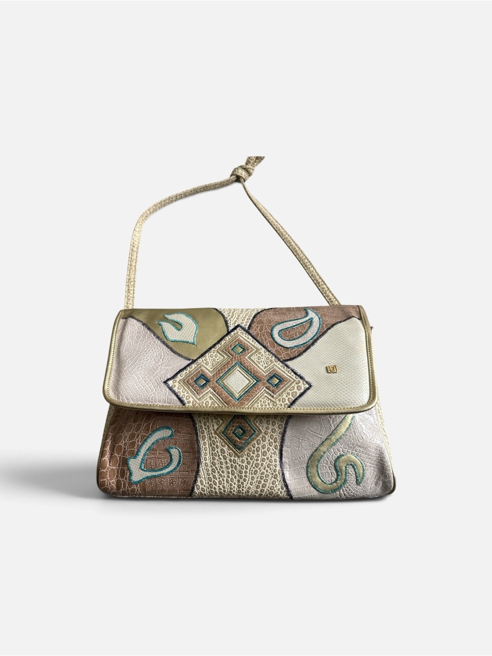 Vintage NAS 80s  Patchwork Leather Shoulder Bag in Metallic Neutrals - Picture 6 of 10